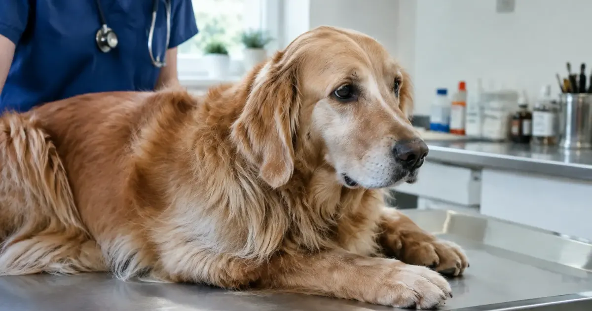 Canin allonge sur table medicale pres veterinaire