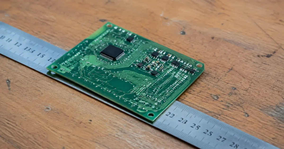Circuit imprime vert pose sur une regle graduee