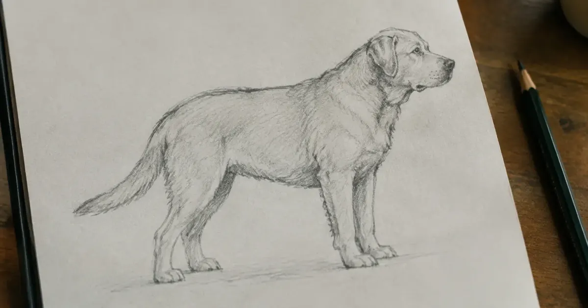 Croquis au crayon d'un labrador de profil sur papier