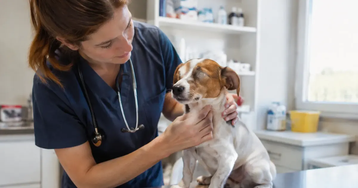 Veterinaire mesure un petit animal assis sur table